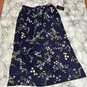 Laura Scott Y2K 90s Dark Blue Navy Floral Midi Skirt boho size medium NWT new